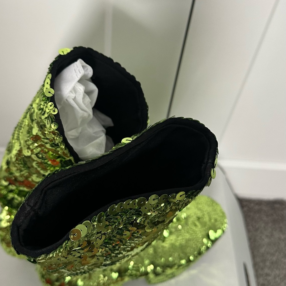 Prada Green Sequined Platform Boots - Picture 2 of 12